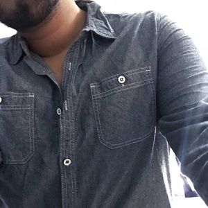 Blue Denim Style Casual or Formal Button Up Shirt